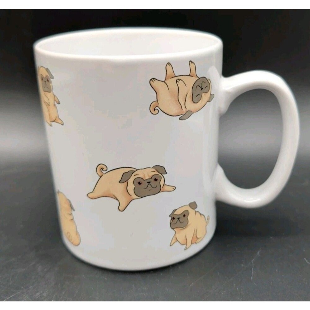Funny Cartoon Pug Dog Ceramic Coffee Mug Chonky Kawaii Pugs Pattern Tea Cup